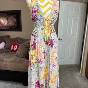 H&M floral linen blend dress